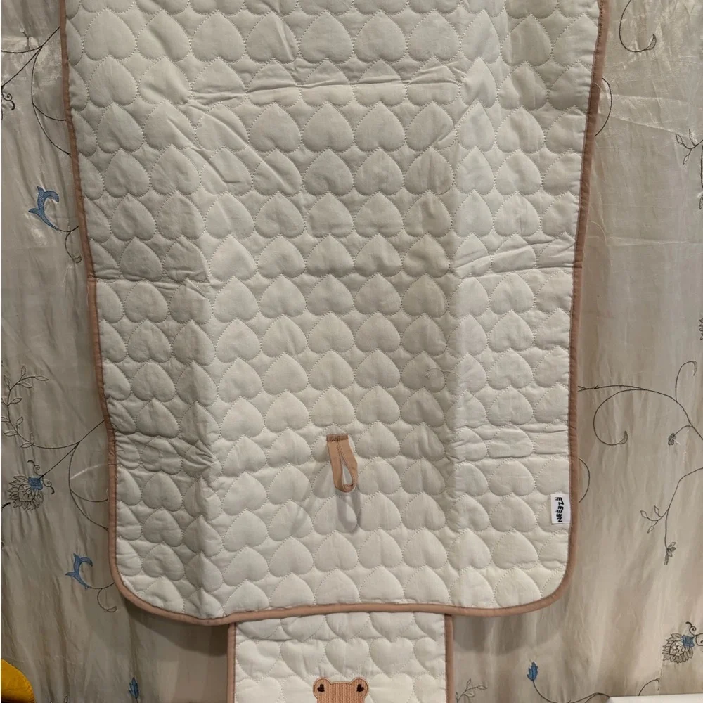 Neutral Cream Quilted Diaper Clutch with Brown Trim and Bear Accent